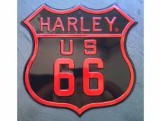 "plaque harley davidson blason route 66 embouti noir