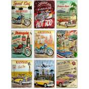 Sanders&sanders - Sticker mural voitures anciennes vintage - 65 x 85 cm de rouge, jaune et bleu clair