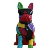 Statue chien bulldog assis noir et multicolore H37