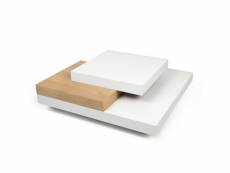 Table basse carrée design en bois blanc et chêne