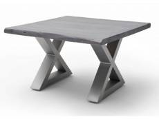 Table basse en bois d'acacia massif gris / acier inoxydable