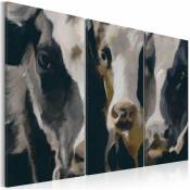 Tableau sur toile en 3 panneaux décoration murale image imprimée cadre en bois à suspendre Vache pie 120x80 cm