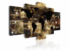 Tableau sur toile en 5 panneaux décoration murale image imprimée cadre en bois à suspendre continents de bronze 200x100 cm 11_0004129