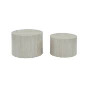 Tables basses rondes effet marbre blanc cassé (lot
