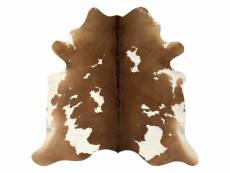 Tapis en peau de vache véritable marron et blanc 150 x 170 cm dec024017