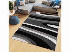 Tapiso maya tapis salon moderne géométrique ondes noir gris blanc fin 120 x 170 cm Z895A BLACK 1,20-1,70 MAYA PP EYM