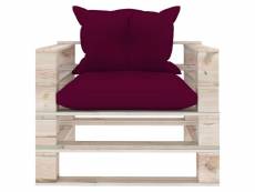 Vidaxl canapé palette de jardin et coussins rouge bordeaux bois de pin 3066048
