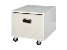 Vinsetto caisson de bureau rangement bureau sur roulettes tiroir lin beige avec porte-étiquette panneaux particules blanc
