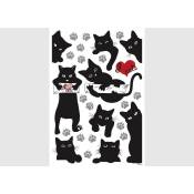 Ag Art - Stickers Animaux - Chats Noirs avec Cœur Rouge - 1 planche 42,5 x 65 cm