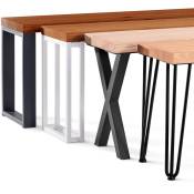 Banc de salle à manger 30x160x47 cm (l x l x h), pied en métal modèle Simple Acier brut / assise en bois couleur foncé, LSB-01-A-004-160-0000S