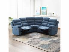 Canape - sofa - divan canapé d'angle avec 2 places relax manuels - tissu bleu - l 230 x p 55 x h 100 cm - august