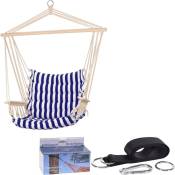 Chaise hamac de jardin Pro - Bleu/Blanc - rayures +
