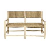 Double fauteuil en bois brut tressé en feuille de palmier avec accoudoirs - Cosydar