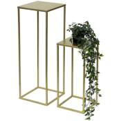 Ensemble de 2 tabourets de fleurs en métal doré Dandibo forme carrée. Tables d'appoint 96406. Colonnes de fleurs modernes, supports de plantes,