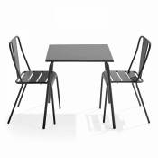 Ensemble table de jardin carrée et 2 chaises bistrot gris - Palavas - Gris Anthracite