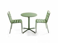 Ensemble table de jardin ronde et 2 chaises métal vert cactus - palavas