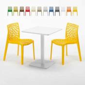 Grand Soleil Table carrée 60x60 blanche avec 2 chaises colorées Gruvyer Lemon, Couleur: Jaune