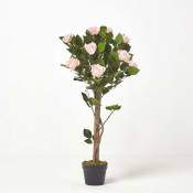 Homescapes - Rosier artificiel rose en pot, 90 cm -