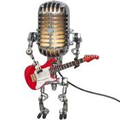 Lampe de Bureau Robot Microphone Vintage de Style RéTro, Lampe de Table à Variateur Tactile Robot Microphone Vintage Rouge