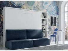 Lit escamotable 160x200 cm avec canapé tissu logia - blanche - gris - lit+canapé+étagère