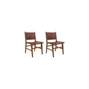 Lot de 2 chaises 53x51x87 cm en teck et cuir marron