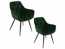 Lot de 2 chaises fauteuils viena tissu velours vert