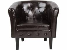Lot de 2 fauteuil chesterfield en synthétique et bois avec éléments décoratifs touffetés 58 x 71 x 70 cm chaise cabriolet meuble de salon marron hello