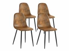 Lot de 4 chaises de salle à manger scandinave fauteuil rétro vintage assise rembourrée en suédine pieds en métal, marron
