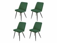 Lot de 4 chaises en velours vert avec piètement en