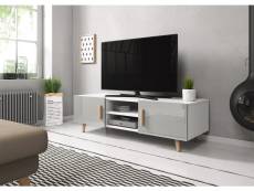 Meuble banc tv - 140 cm - blanc mat / gris brillant