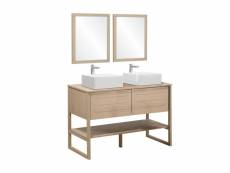 Meuble de salle de bain chêne 120 cm atoll + 2 miroirs + 2 vasques carrées