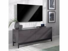 Meuble tv de salon 2 tiroirs design anthracite brillant