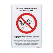 Panneau interdiction de fumer et de vapoter - 148 x 210 mm - Novap