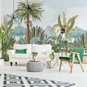 Papier peint panoramique jungle préencollé oasis tropical h 250 x l 360 cm