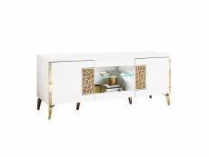 Safary - meuble tv 160cm 3 portes laqué blanc et or