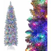 Sapin de Noël 150/180cm avec Lumières Intégrées et Colorées, Arbre de Noël avec Support en Métal, Décoration de Noël pour Maison/Magasin (180 cm)