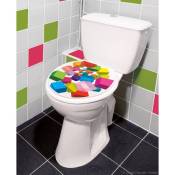 Sticker wc 3D moderne, 33x38cm, déco abattant toilettes, cubes de couleurs variées. - Multicouleur