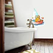 Stickers muraux Hagenmeyer Joie de vivre Salle de bain Chat en voyage voilier Mur déco autocollant 20x26cm