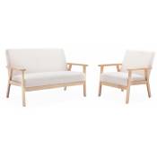 Sweeek - Banquette et fauteuil en bois et tissu bouclette. Isak. l 114 x l 69.5 x h 73cm - Bouclette blanche