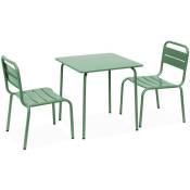 Sweeek - Salon de jardin enfant. table et chaises en métal - Anna vert de gris. 2 places. table et chaises. 48x48cm - Vert de gris