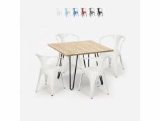 Table 80x80 design industriel + 4 chaises style tolix