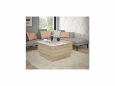 Table basse - decor chene sonoma et blanc mat - 2 abattants avec rangement - l 80 x p 80 x h 45 cm - jowita CFTT5017Q45