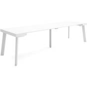 Table console extensible, Console meuble, 300, Pour 14 personnes, Pieds en bois, Style moderne, Blanc - Skraut Home