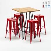 Table haute 60×60 + 4 tabourets de bars en métal style Lix brooklyn Couleur: Rouge