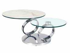 Table olympe marble à plateaux pivotants en verre