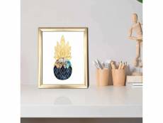 Tableau décoratif pinata 23.5 x 28.5 cm bois motif ananas graphique bleu et or