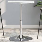 Torana - Table de bar blanc 50x50x90cm bois d'ingénierie et acier chromé