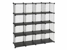 16 cubes de rangement en treillis metallique placard armoire avec étageres modulaires noir helloshop26 12_0002856