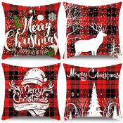 4 pièces Coussin d'hiver, taie d'oreiller joyeux Noël, coussin en lin de décoration intérieure, taie d'oreiller de Noël 45 x 45 cm