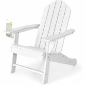 Chaise Adirondack avec Dossier Ergonomique-Charge 150KG-Chaise de Jardin avec Porte-Gobelet-pour Plage/Jardin/Salon,Blanc - Goplus